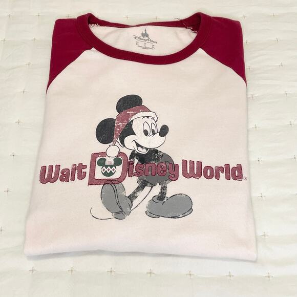 Disney Mickey Mouse Christmas Long Sleeve T-Shirt Women’s XL | Cream Red Holiday - Picture 11 of 11